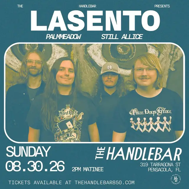 Show flyer, lasento, palmmeadow +1, Pensacola FL, Aug 30, 2026