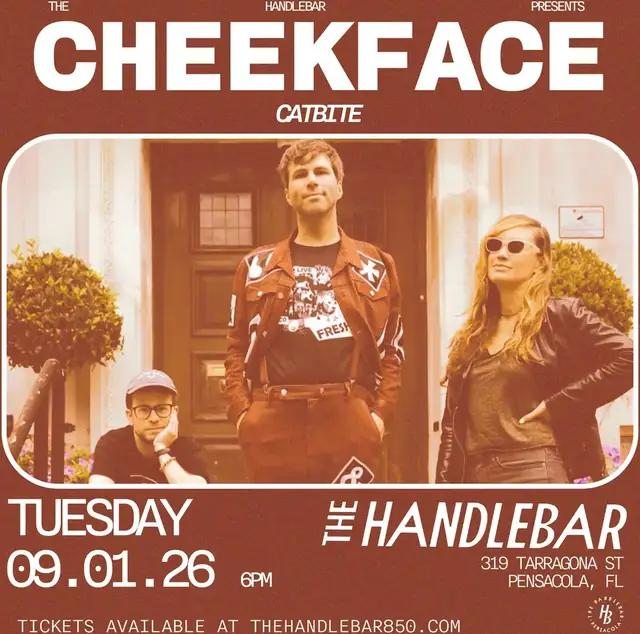 Show flyer, cheekface, catbite, Pensacola FL, Sep 1, 2026