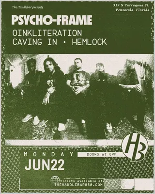 Show flyer, psycho-frame, oinkliteration +2, Pensacola FL, Jun 22, 2026