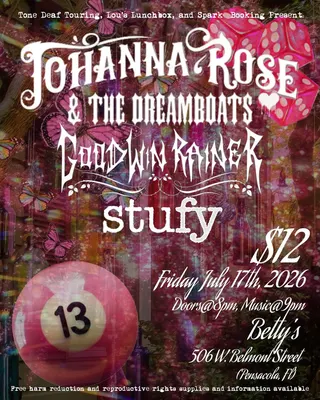 Show flyer, johanna rose, the dreamboats +2, Pensacola FL, Jul 17, 2026